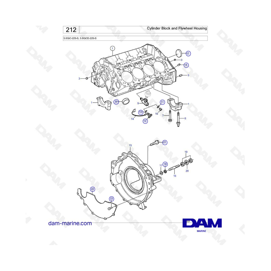 Volvo Penta 5.0L GI - Bloque de cilindros y caja del volante