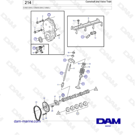 Volvo Penta 5.0L GI - Árbol de levas y tren de válvulas