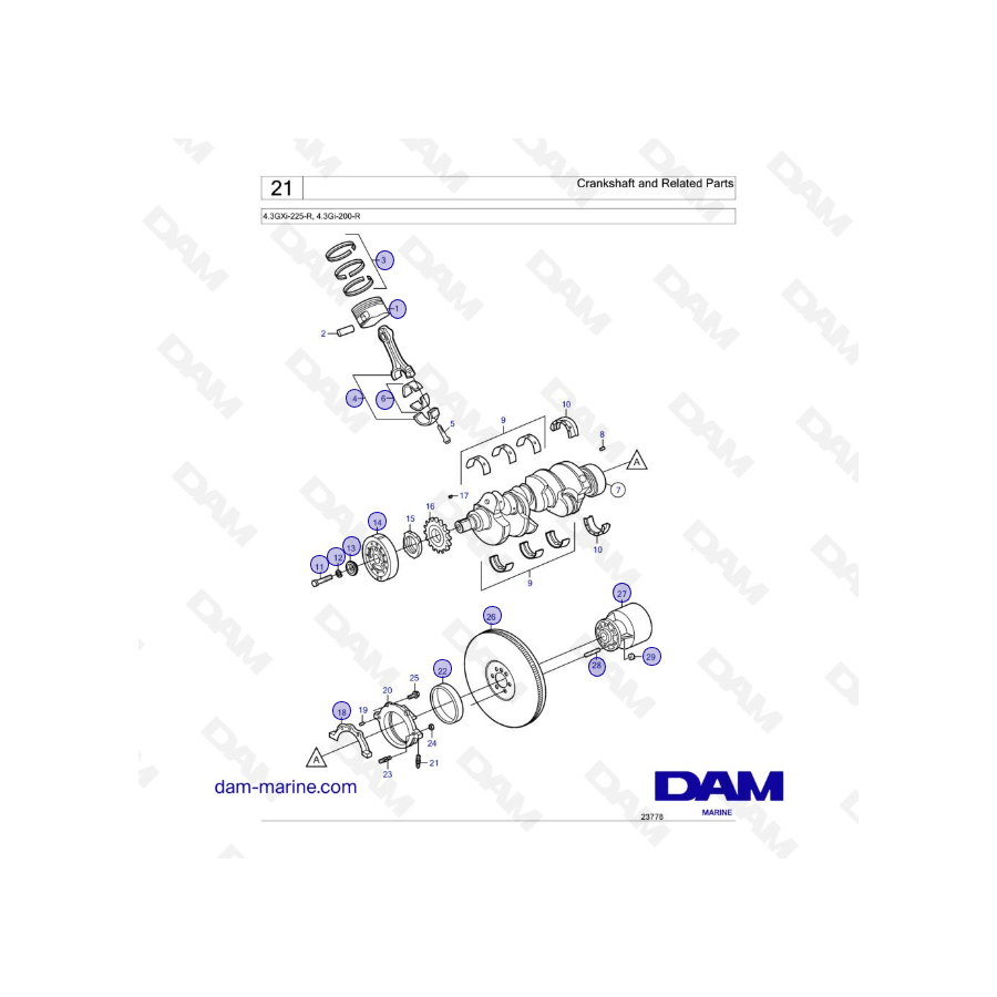 Volvo Penta 4.3L GI - Cigüeñal y partes relacionadas