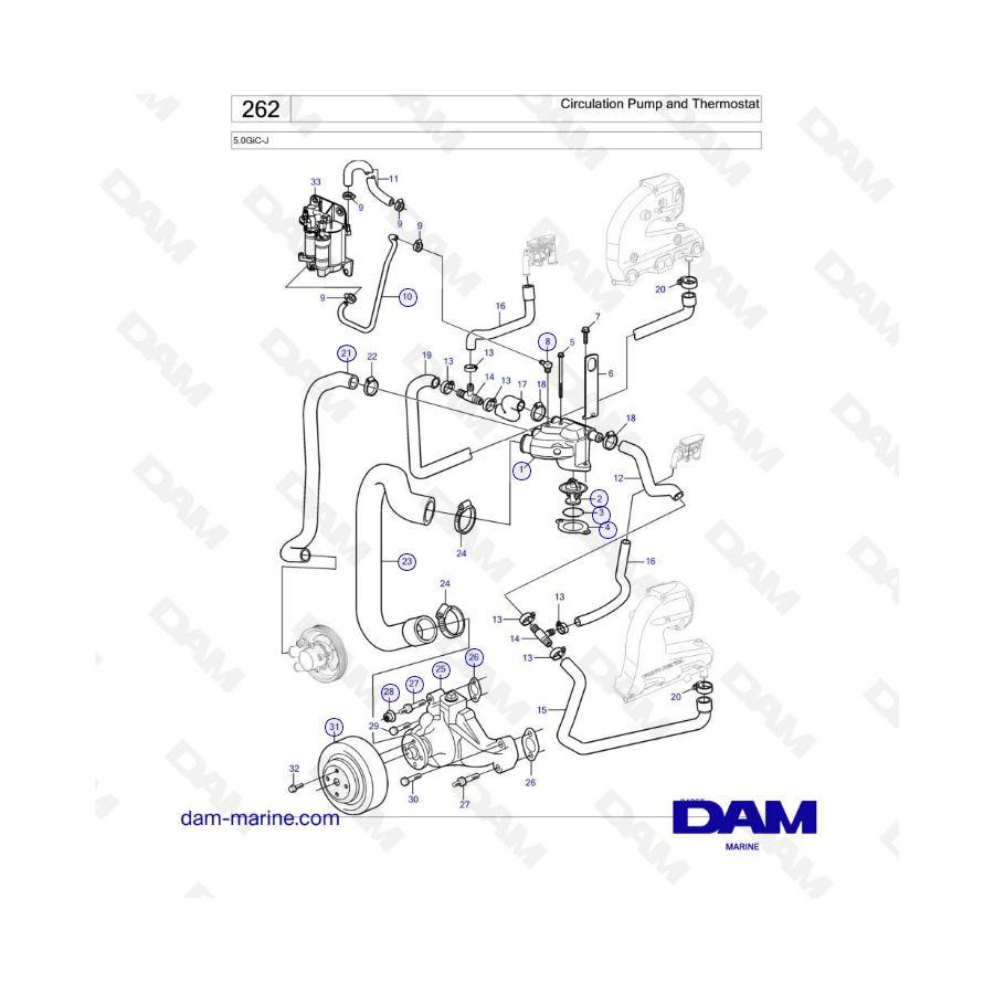 Volvo Penta 5.0L GI - Circulation pump and thermostat