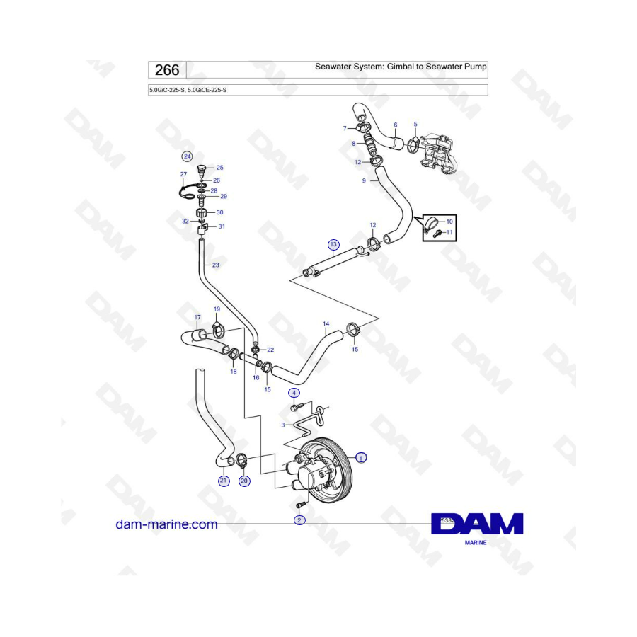 Volvo Penta 5.0L GI - Seawater System: Gimbal to Seawater Pump