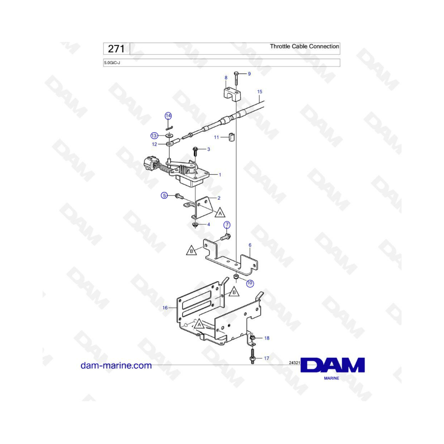 Volvo Penta 5.0L GI - Throttle Cable Connection