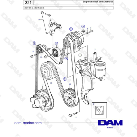 Volvo Penta 5.0L GI - Serpentine belt & alternator