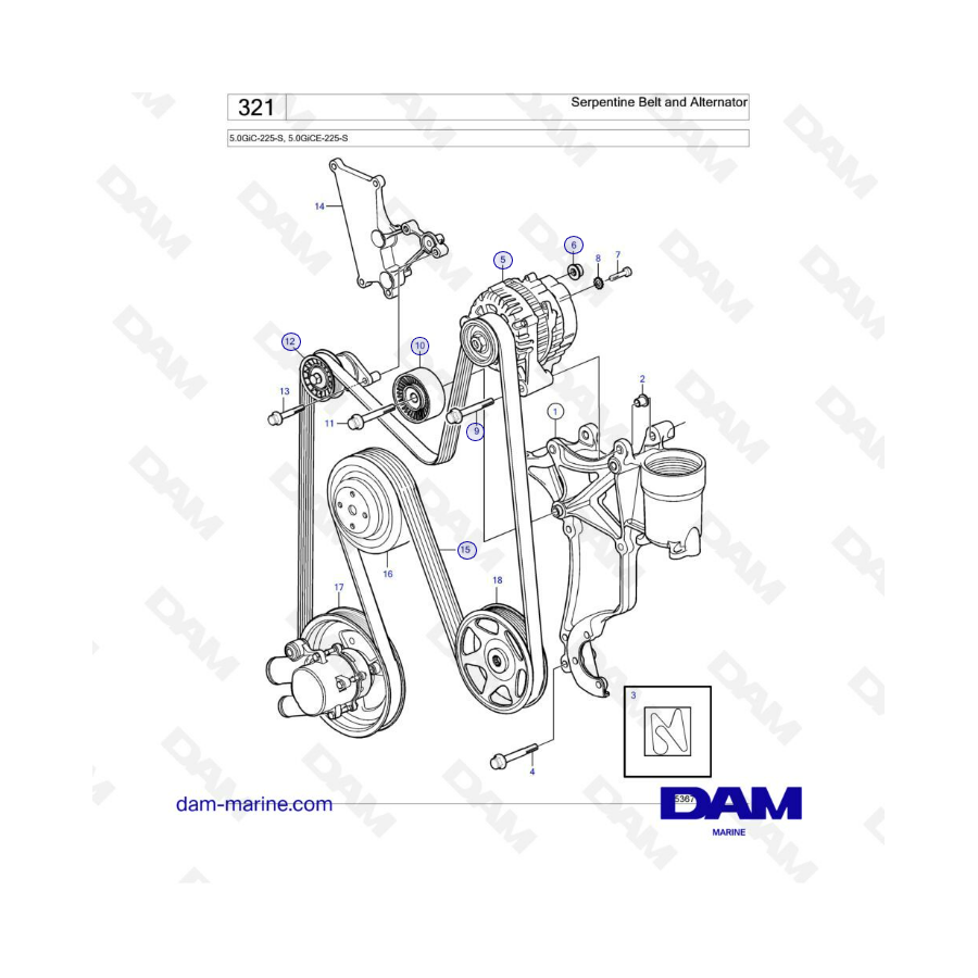 Volvo Penta 5.0L GI - Correa serpentina y alternador