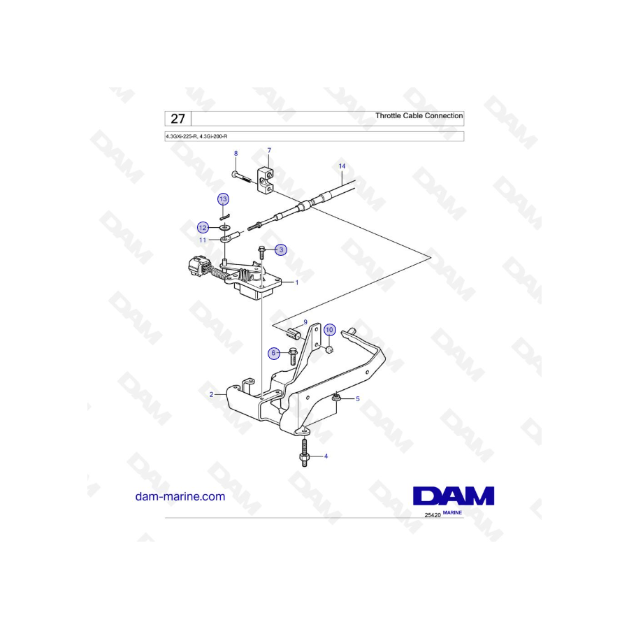 Volvo Penta 4.3L GI - Throttle Cable Connection