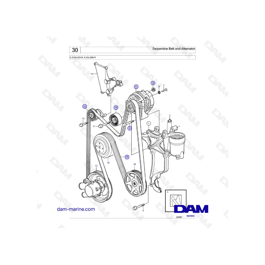 Volvo Penta 4.3L GI - Correa serpentina y alternador