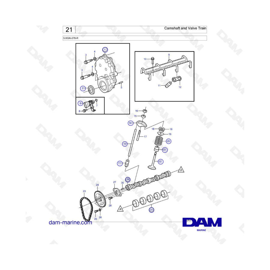 Volvo Penta 5.0L GXI - Árbol de levas y tren de válvulas