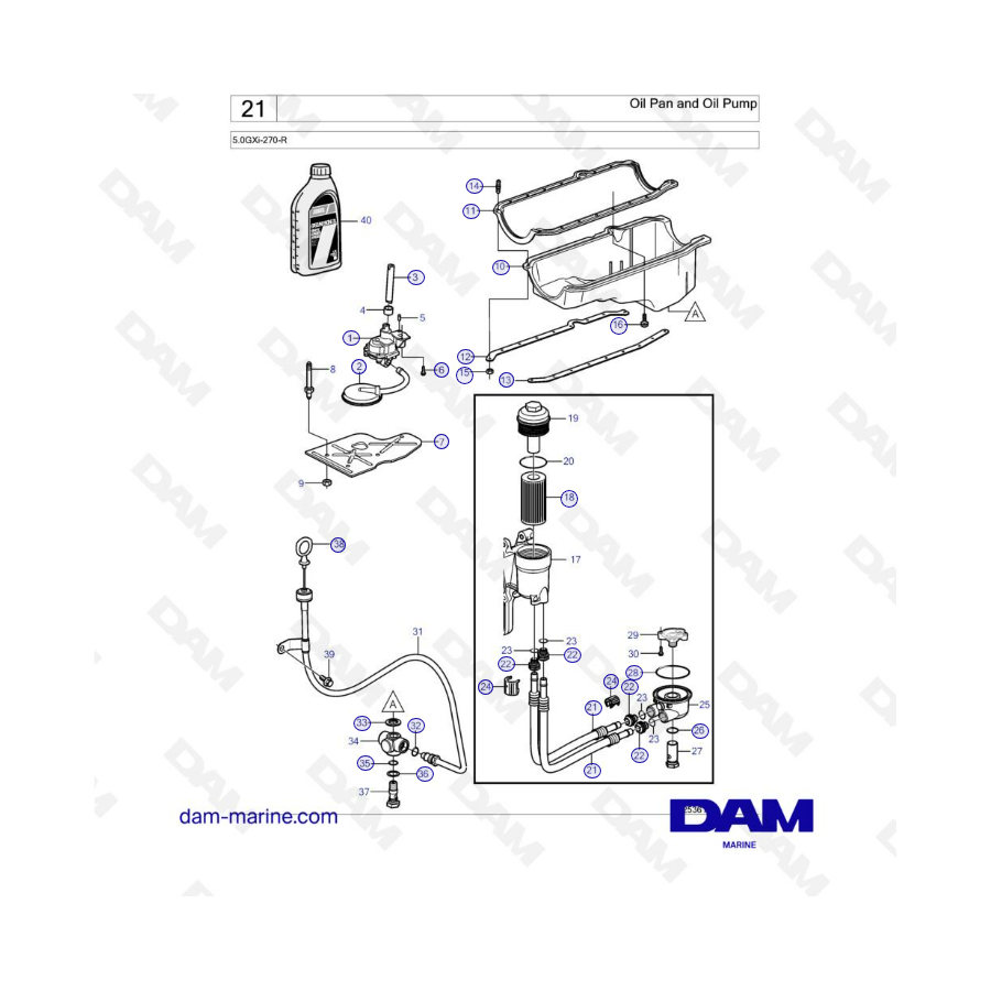 Volvo Penta 5.0L GXI - Cárter de aceite y bomba de aceite