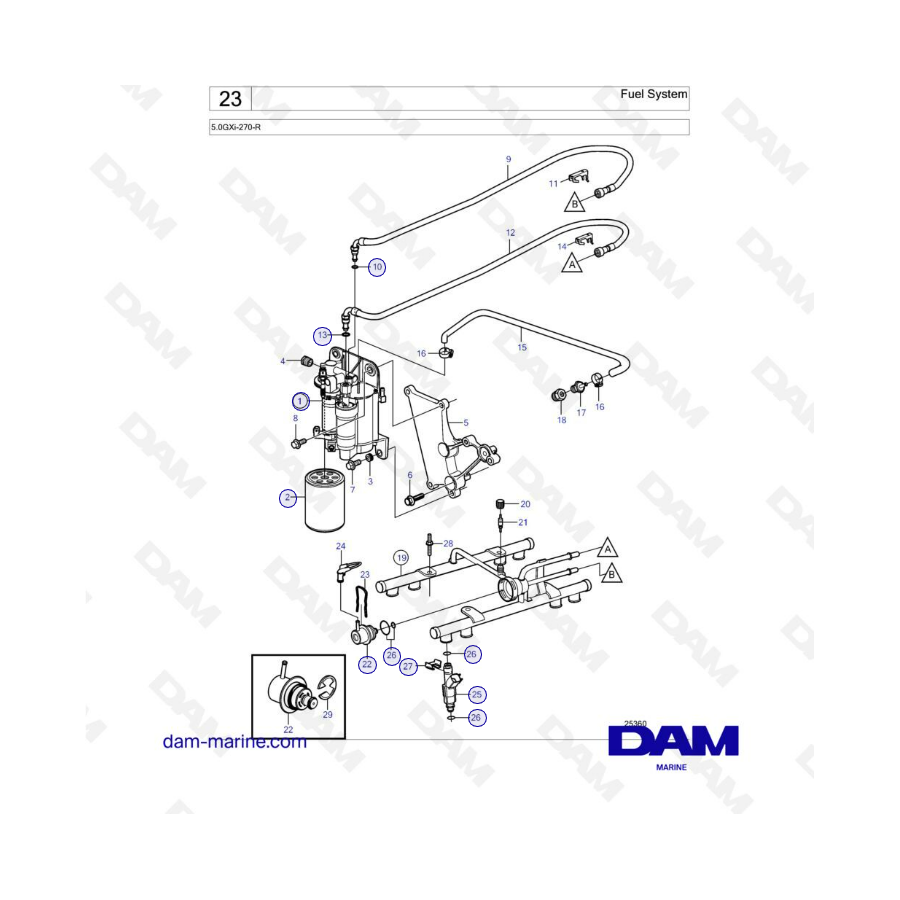 Volvo Penta 5.0L GXI - Sistema de combustible