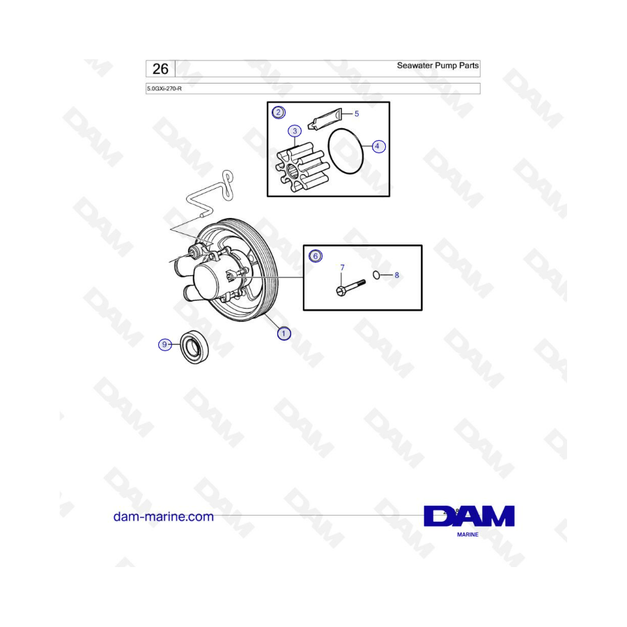 Volvo Penta 5.0L GXI - Recambios para bomba de agua de mar