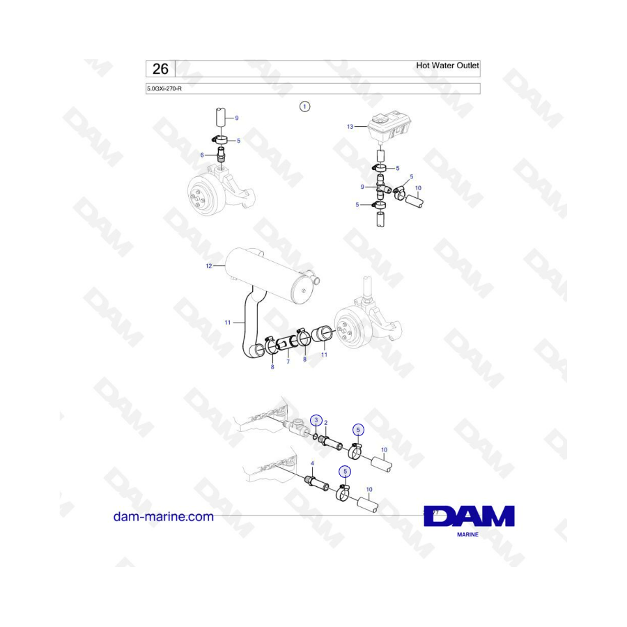 Volvo Penta 5.0L GXI - Salida de agua caliente