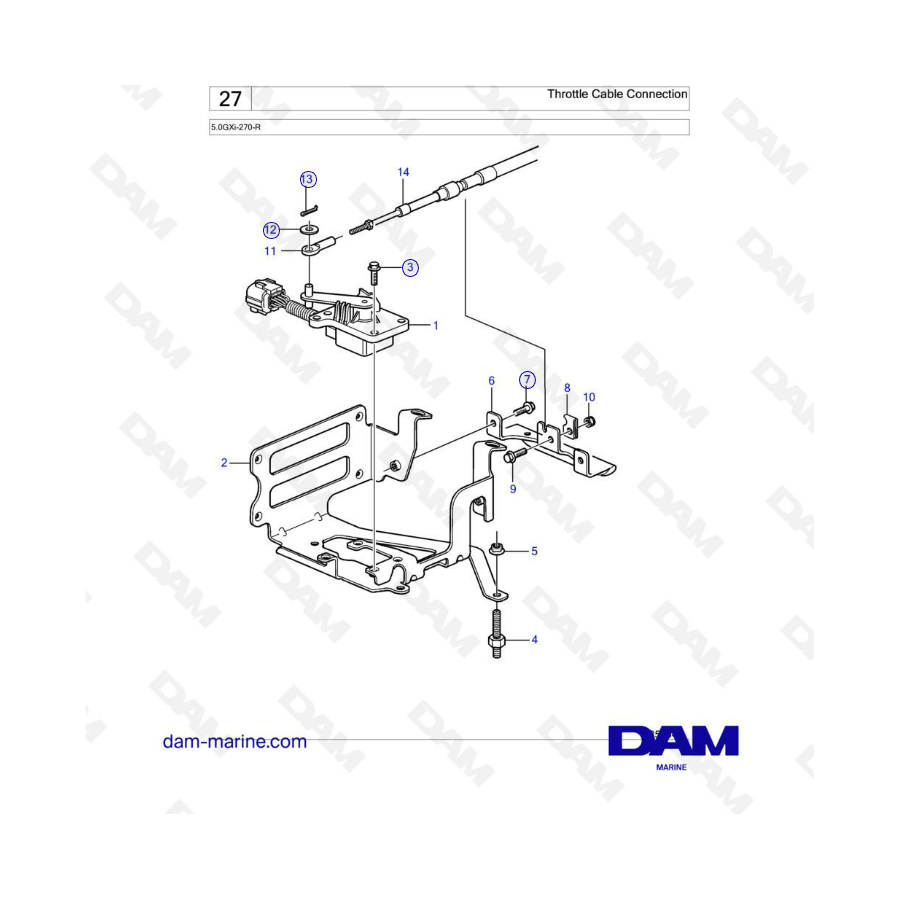 Volvo Penta 5.0L GXI - Conexión del cable del acelerador