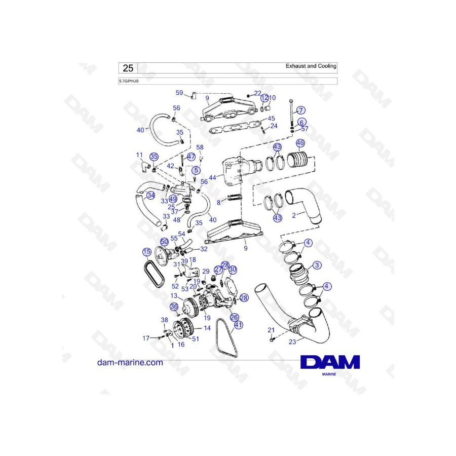 Volvo Penta 5.7L GI - Escape y refrigeración