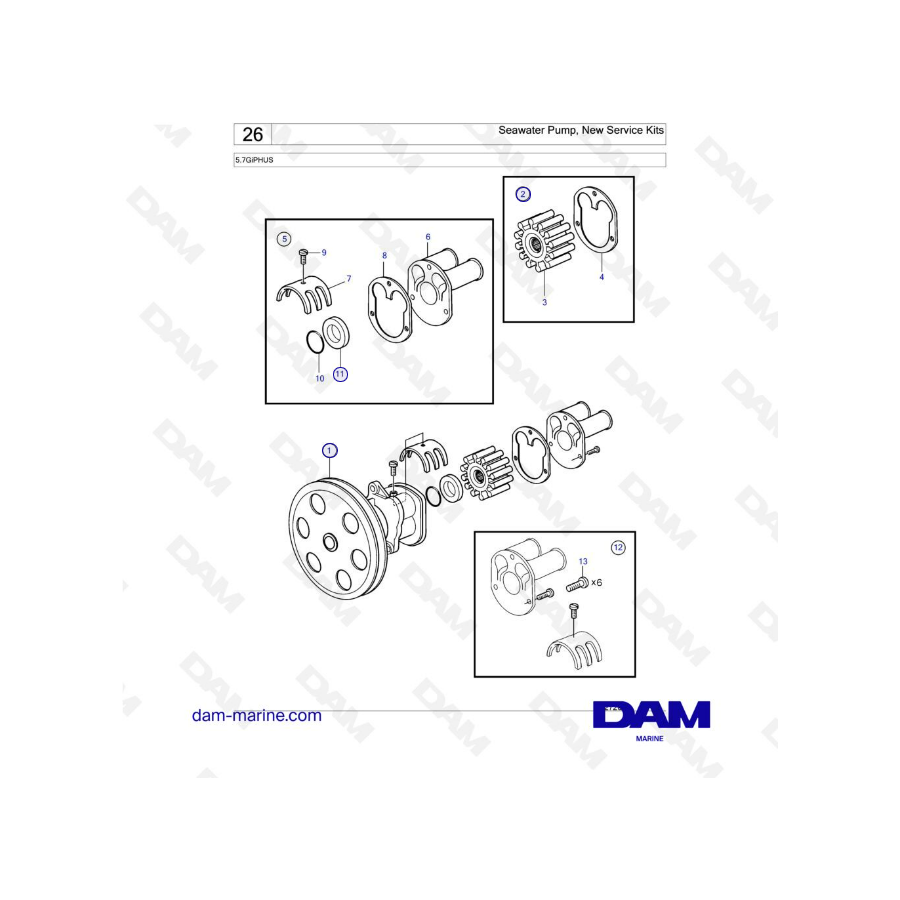 Volvo Penta 5.7L GI - Bomba de agua de mar, kits de servicio nuevos