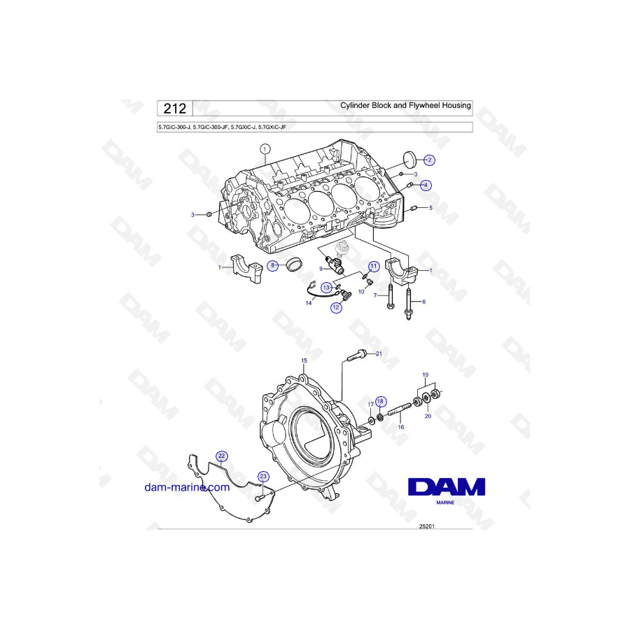 Volvo Penta 5.7L GXI - Bloque de cilindros y caja del volante