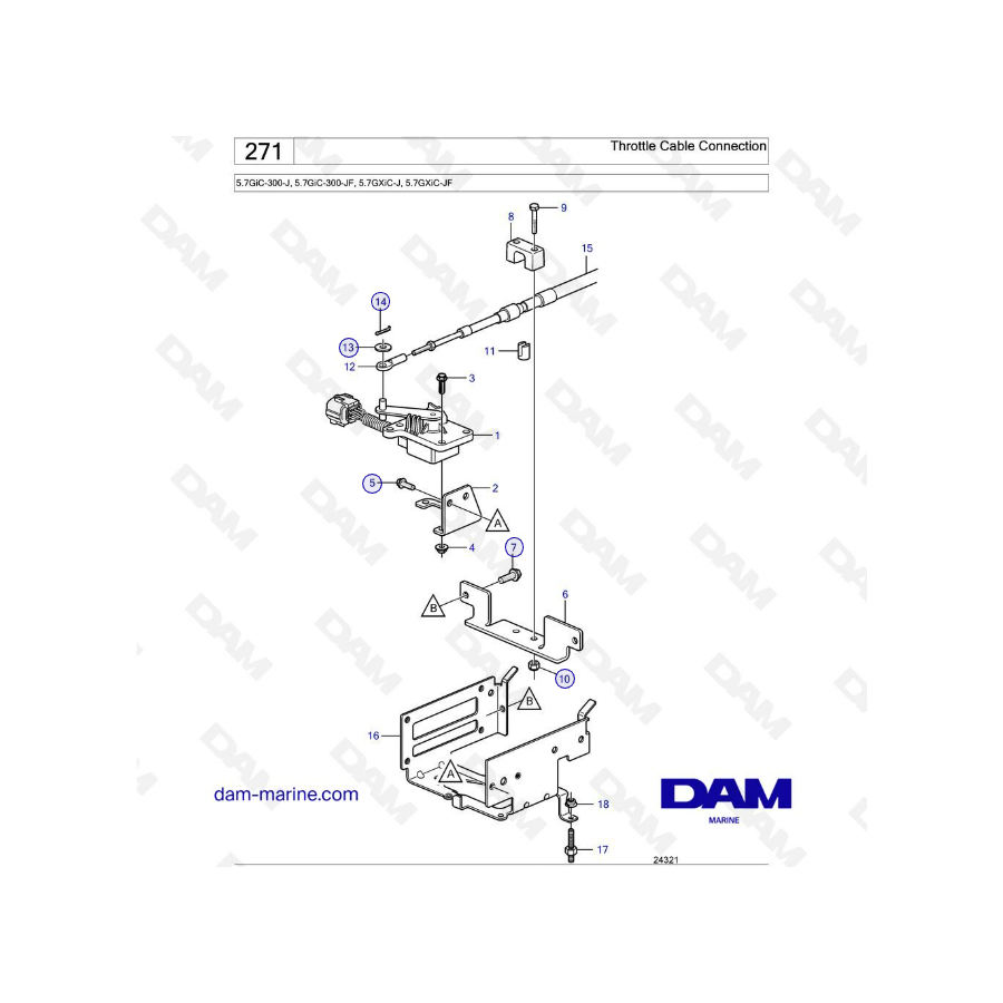 Volvo Penta 5.7L GXI - Throttle cable connection