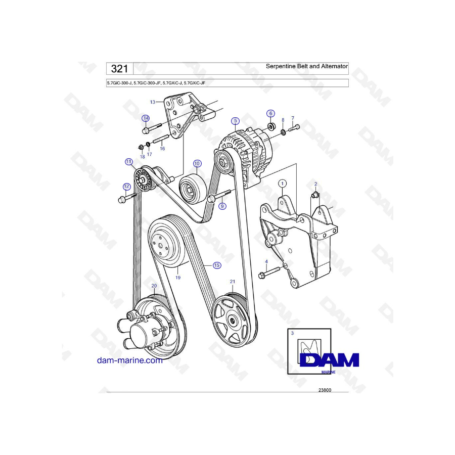 Volvo Penta 5.7L GXI - Correa serpentina y alternador