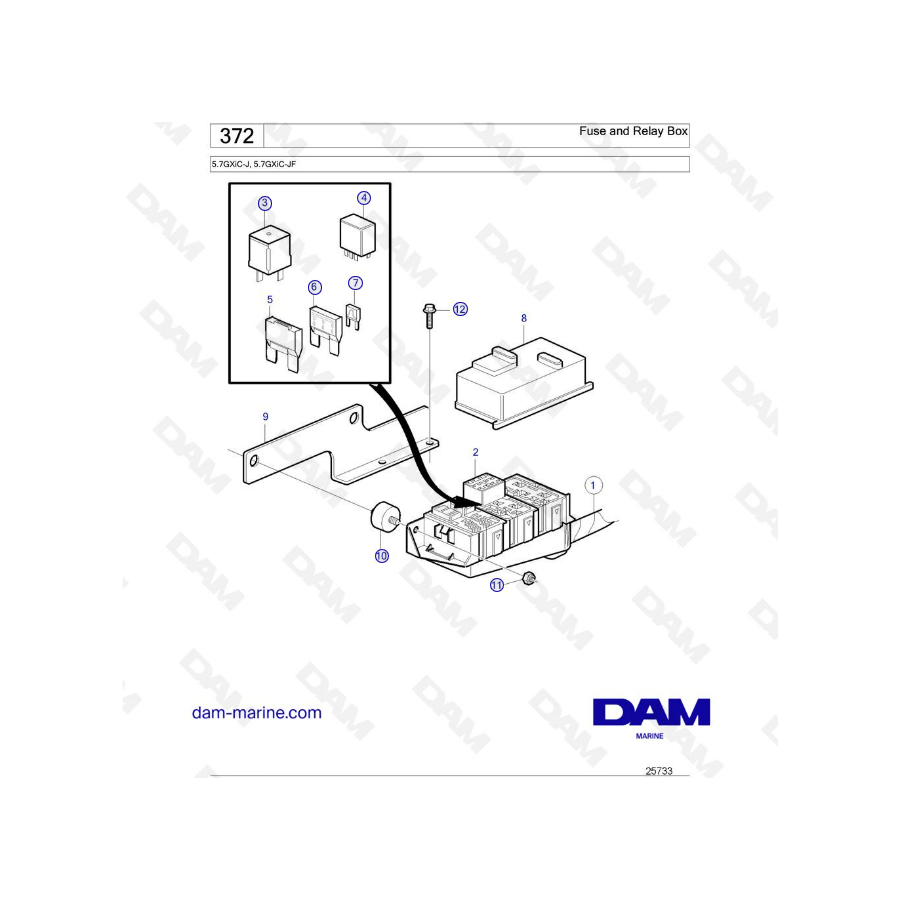 Volvo Penta 5.7L GXI - Caja de fusibles y relés