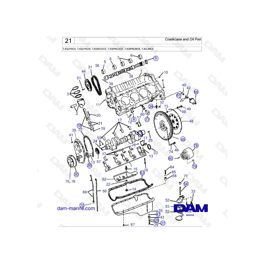 Volvo Penta 7.4L GI - Crankcase & Oil pan