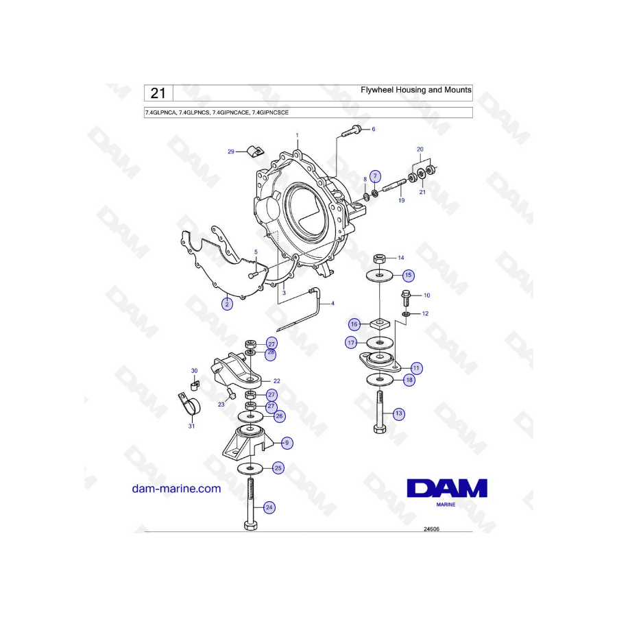 Volvo Penta 7.4L GI - Carcasa y soportes del volante