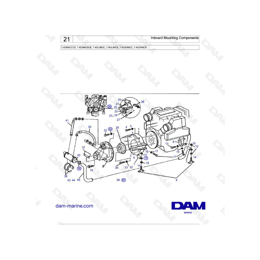 Volvo Penta 7.4L GL - Componentes de montaje intraborda