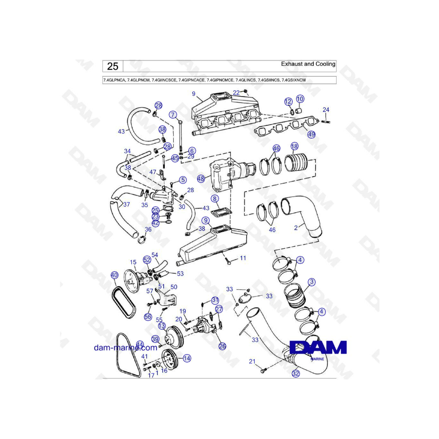 Volvo Penta 7.4L GL - Escape y Refrigeración