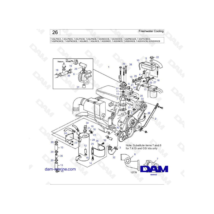 Volvo Penta 7.4L GL - Refrigeración por agua dulce