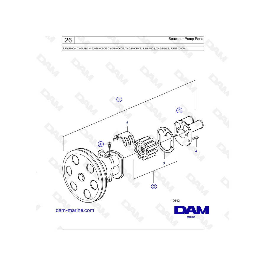 Volvo Penta 7.4L GL - Piezas de bomba de agua de mar