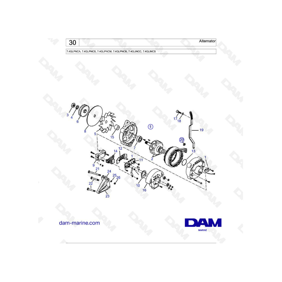 Volvo Penta 7.4L GL - Alternador