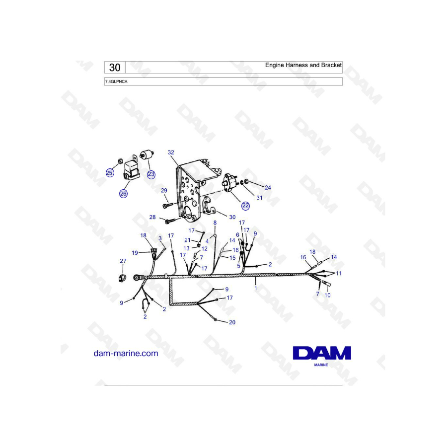 Volvo Penta 7.4L GL - Arnés de motor y soporte