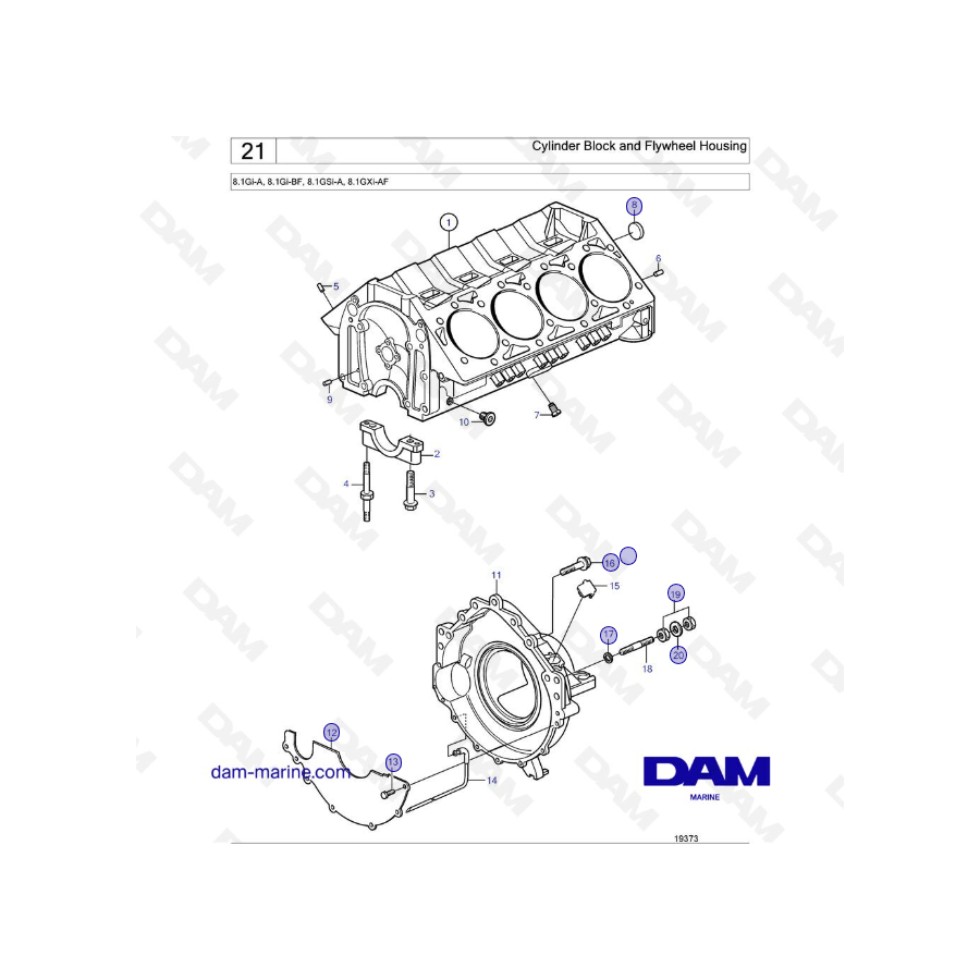 Volvo Penta 8.1L GI - Bloque de cilindros y carcasa del volante