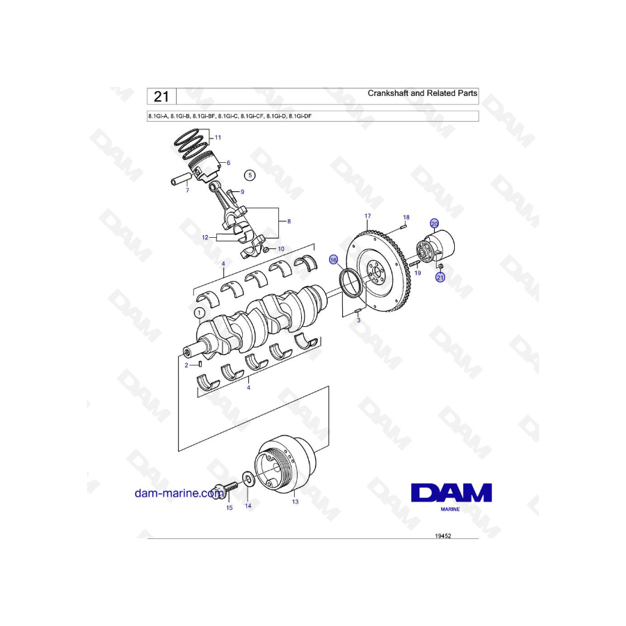 Volvo Penta 8.1L GI - Cigüeñal y partes relacionadas