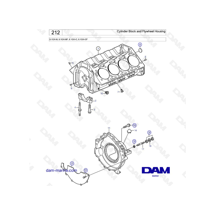 Volvo Penta 8.1L GXI - Bloque de cilindros y caja del volante