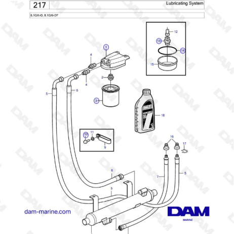 Volvo Penta 8.1L GXI - Lubricating system - DAM Marine