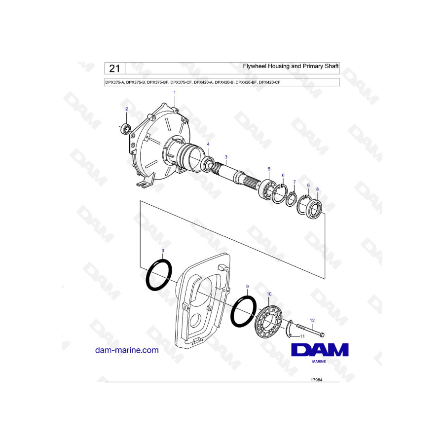 Volvo Penta 8.1L GI - Caja del volante y eje primario