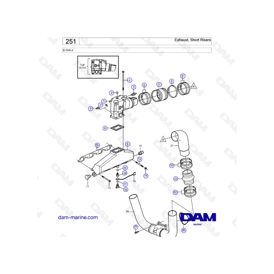 Volvo Penta 8.1L GXI - Escape, bandas cortas