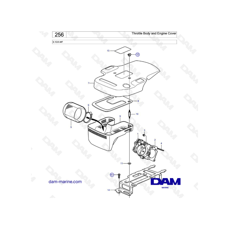 Volvo Penta 8.1L GXI - Cuerpo del acelerador y cubierta del motor