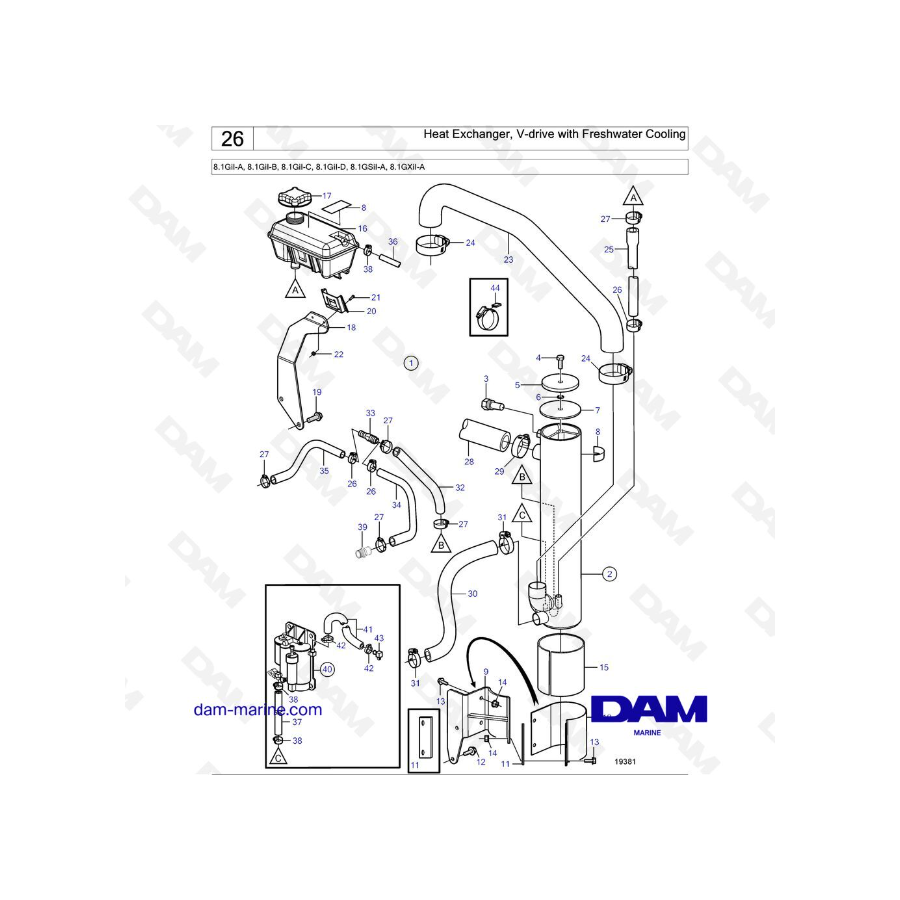 Volvo Penta 8.1L GI - Heat Exchanger, V-drive with Freshwater Cooling