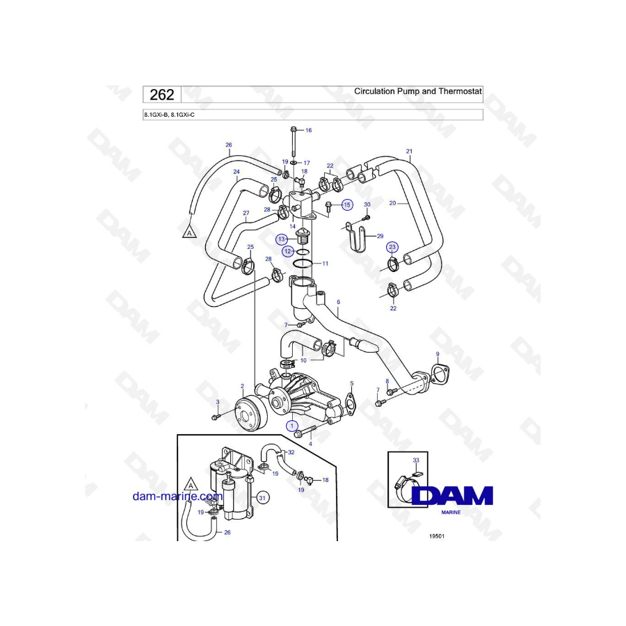 Volvo Penta 8.1L GXI - Bomba de circulación y termostato