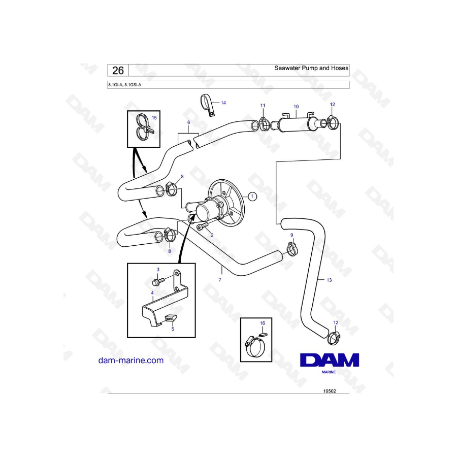 Volvo Penta 8.1L GI - Seawater Pump and Hoses