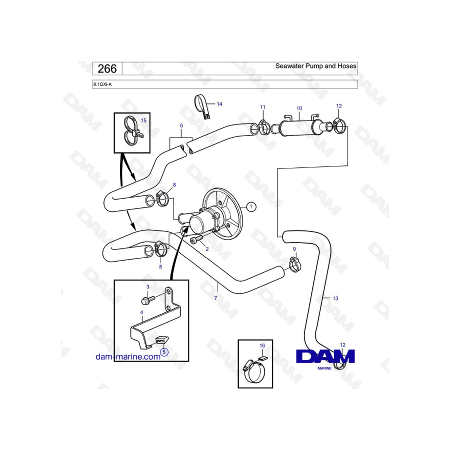 Volvo Penta 8.1L GXI - Seawater pump & hoses