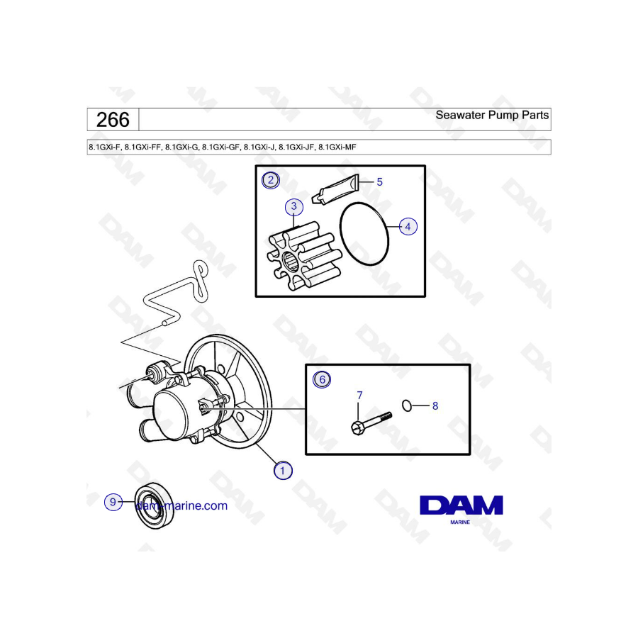 Volvo Penta 8.1L GXI - Recambios para bomba de agua de mar