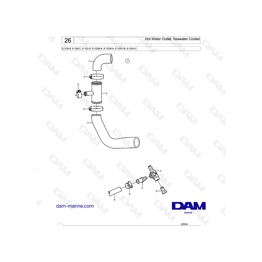 Volvo Penta 8.1L GI - Hot Water Outlet, Seawater Cooled