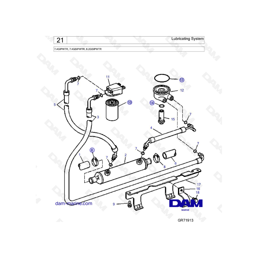 Volvo Penta 7.4L GI - Sistema de lubricación