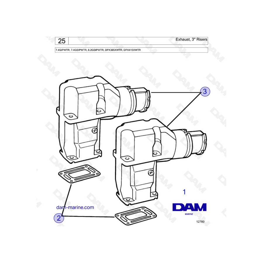 Volvo Penta 7.4L GI - Exhaust, 3 Risers