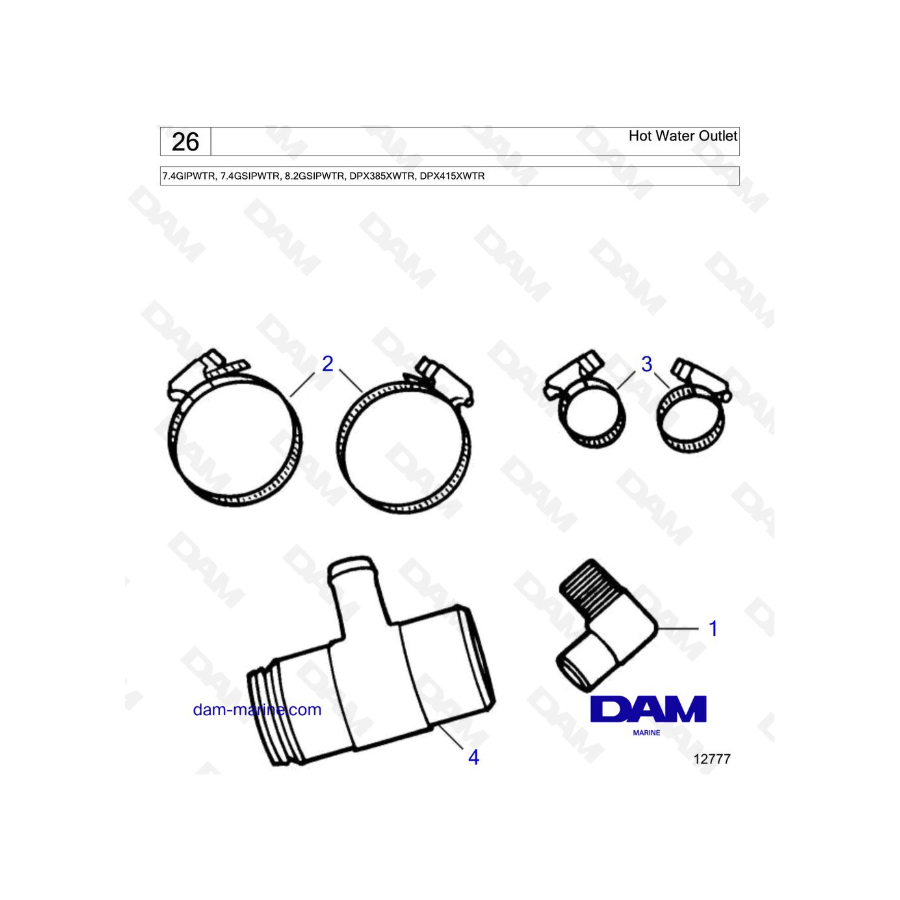 Volvo Penta 7.4L GI - Salida de agua caliente