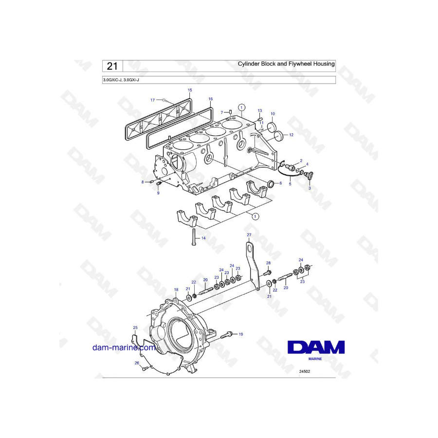 Volvo Penta 3.0L GXI - Bloque de cilindros y caja del volante