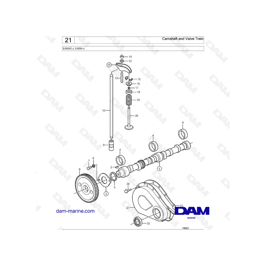 Volvo Penta 3.0L GXI - Árbol de levas y tren de válvulas