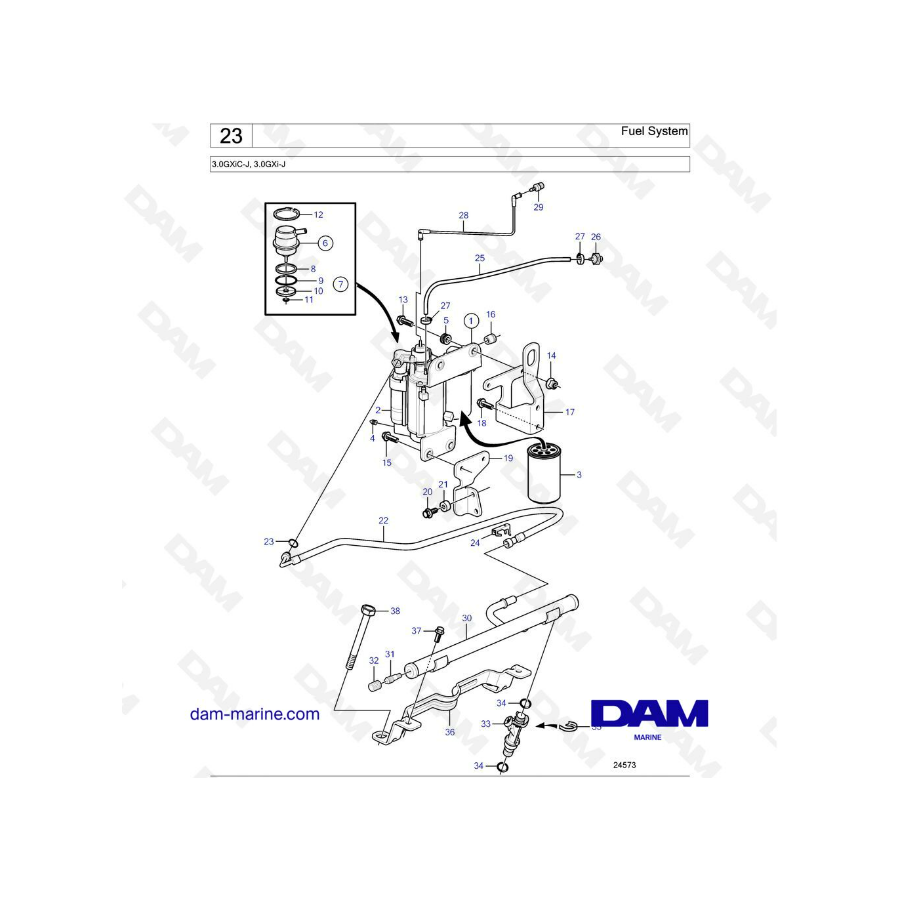 Volvo Penta 3.0L GXI - Sistema de combustible