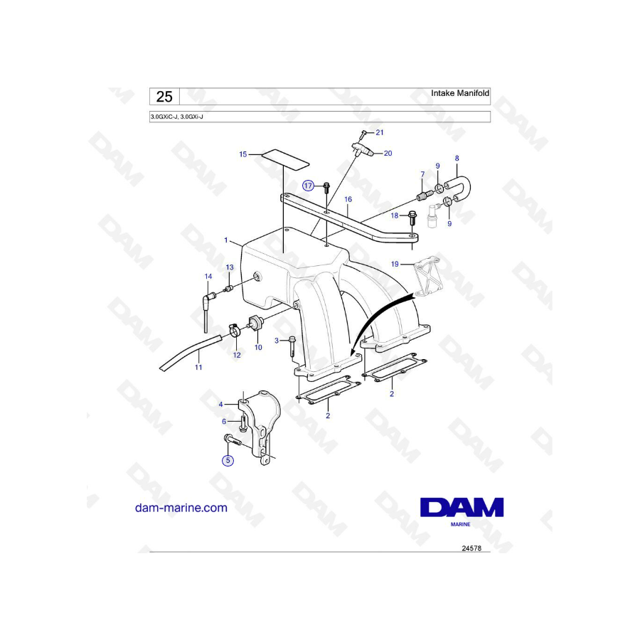 Volvo Penta 3.0L GXI - Colector de admisión